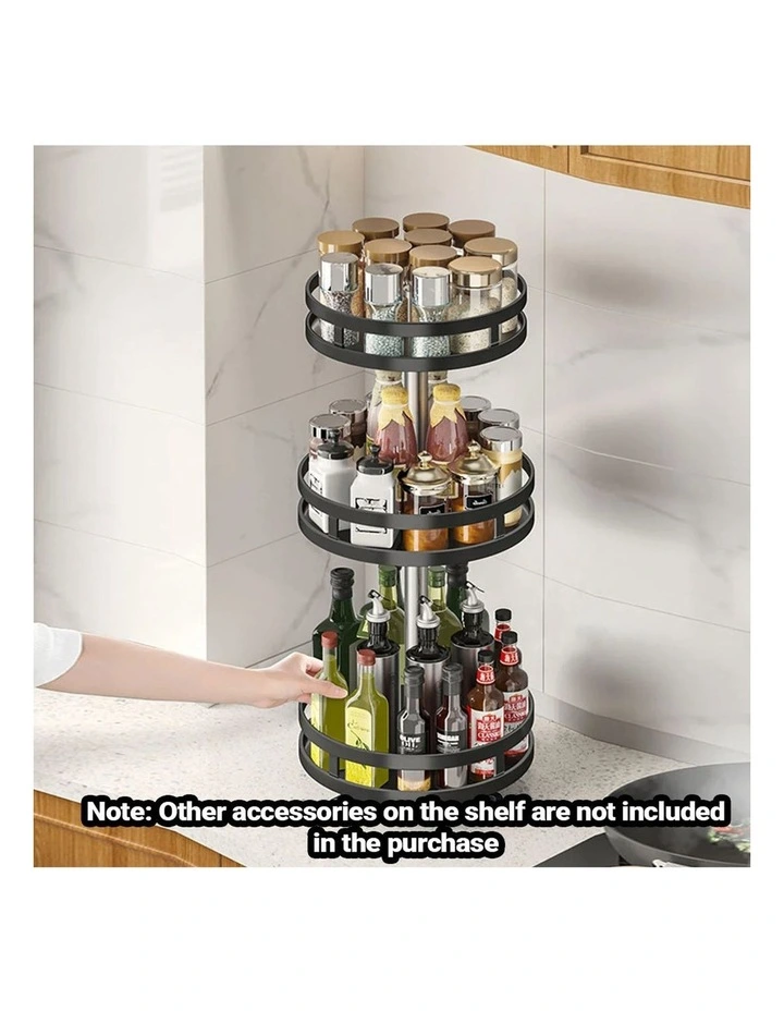 SOGA 2 Pack 3-Tier Round Rotating Spice Racks - Black image 2