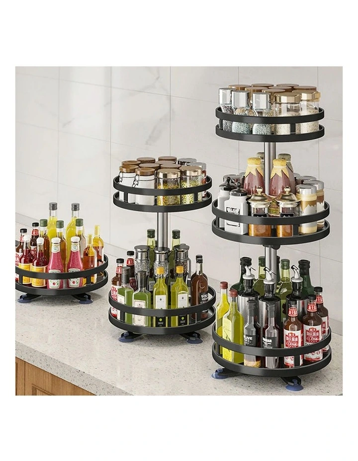 SOGA 2 Pack 3-Tier Round Rotating Spice Racks - Black image 5