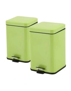 SOGA 2X 12L Green Square Stainless Steel Pedal Bins