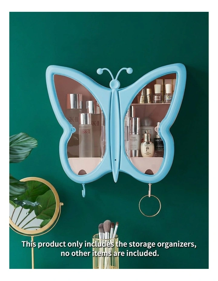 SOGA Blue Butterfly Wall Makeup Organiser Storage Box image 3