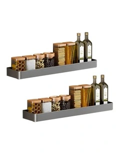 SOGA 2X 42cm Black Wall-Mounted Kitchen Spice Rack Storage Shelf for Condiments