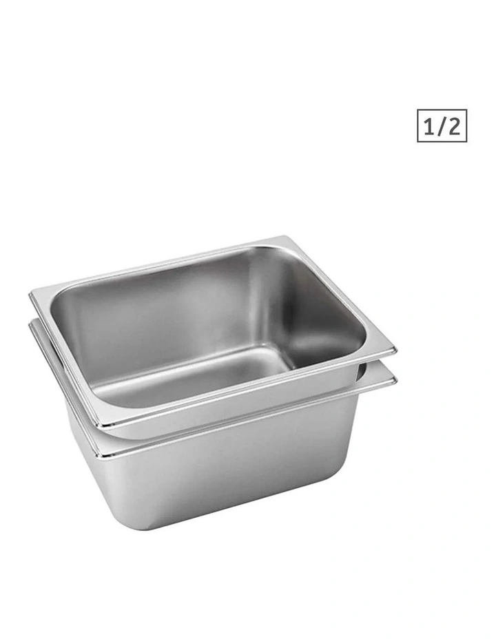 SOGA 2 Pack Gastronorm GN Pan 1/2 Stainless Steel Tray 15cm Deep image 1