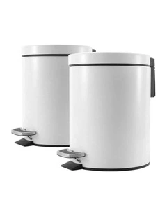 SOGA 2X 12L White Round Stainless Steel Pedal Bins