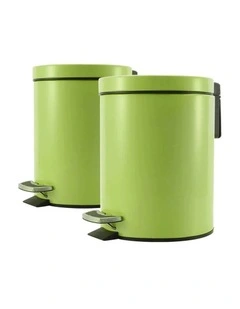 SOGA 2X 7L Green Round Stainless Steel Pedal Bins