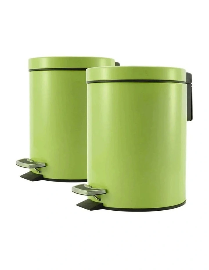 SOGA 2X 7L Green Round Stainless Steel Pedal Bins image 1