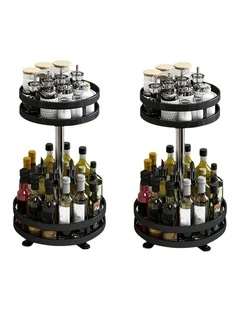 SOGA 2 Pack 2-Tier Round Rotating Spice Racks - Black