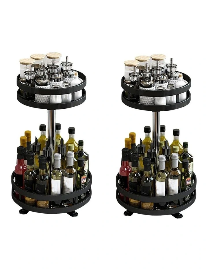 SOGA 2 Pack 2-Tier Round Rotating Spice Racks - Black image 1