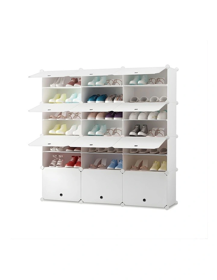 SOGA 7 Tier 3 Column White Shoe Rack Storage Cabinet with Cover image 1