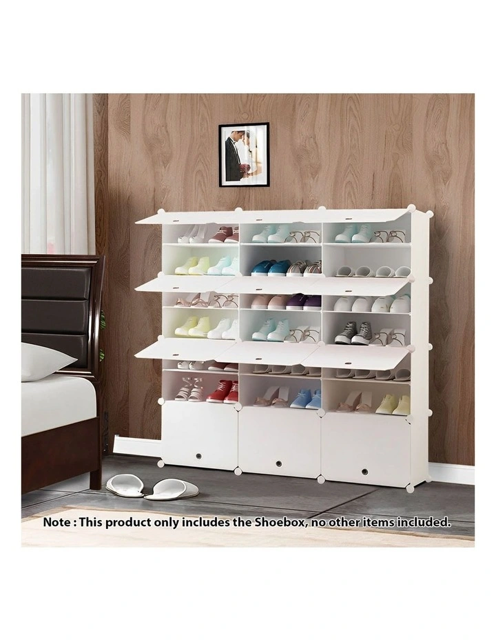 SOGA 7 Tier 3 Column White Shoe Rack Storage Cabinet with Cover image 2