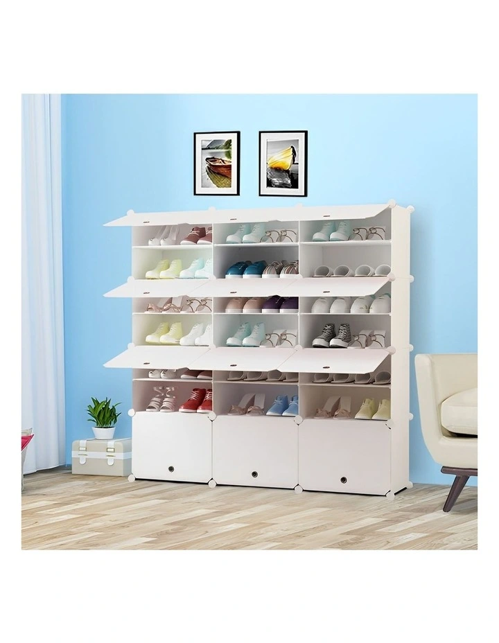 SOGA 7 Tier 3 Column White Shoe Rack Storage Cabinet with Cover image 3