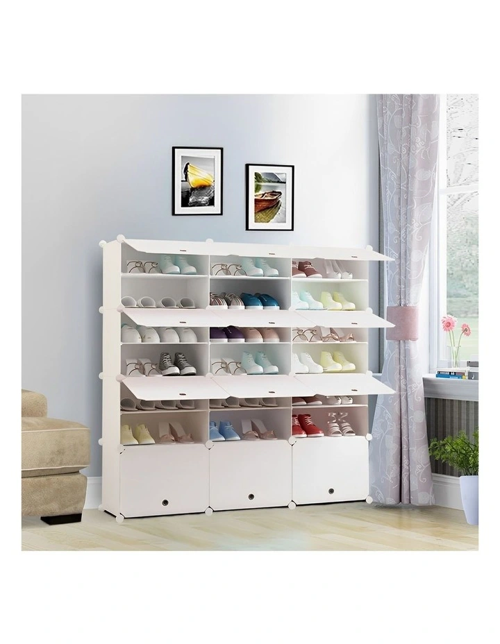 SOGA 7 Tier 3 Column White Shoe Rack Storage Cabinet with Cover image 4