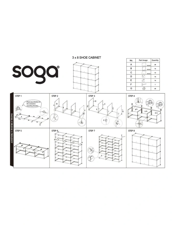 SOGA 7 Tier 3 Column White Shoe Rack Storage Cabinet with Cover image 5
