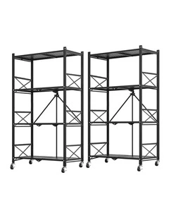 SOGA 2 Pack 4-Tier Foldable Storage Racks with Wheels - Black