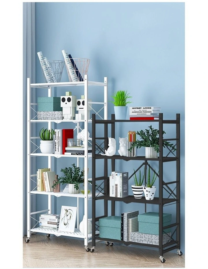 SOGA 2 Pack 4-Tier Foldable Storage Racks with Wheels - Black image 3