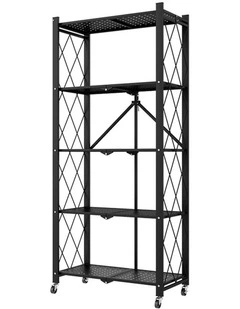 SOGA 5-Tier Foldable Storage Rack with Wheels - Black
