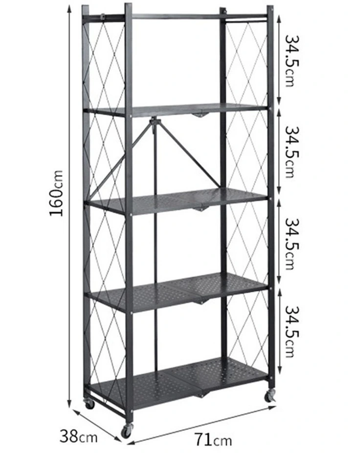 SOGA 5-Tier Foldable Storage Rack with Wheels - Black image 2
