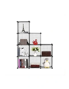 SOGA Black Portable 9-Cube 3 Column Storage Organiser Foldable DIY Modular Grid