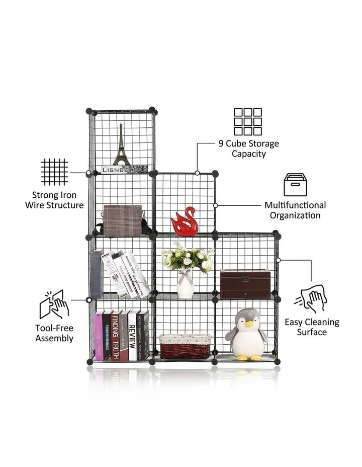 SOGA Black Portable 9-Cube 3 Column Storage Organiser Foldable DIY Modular Grid image 6
