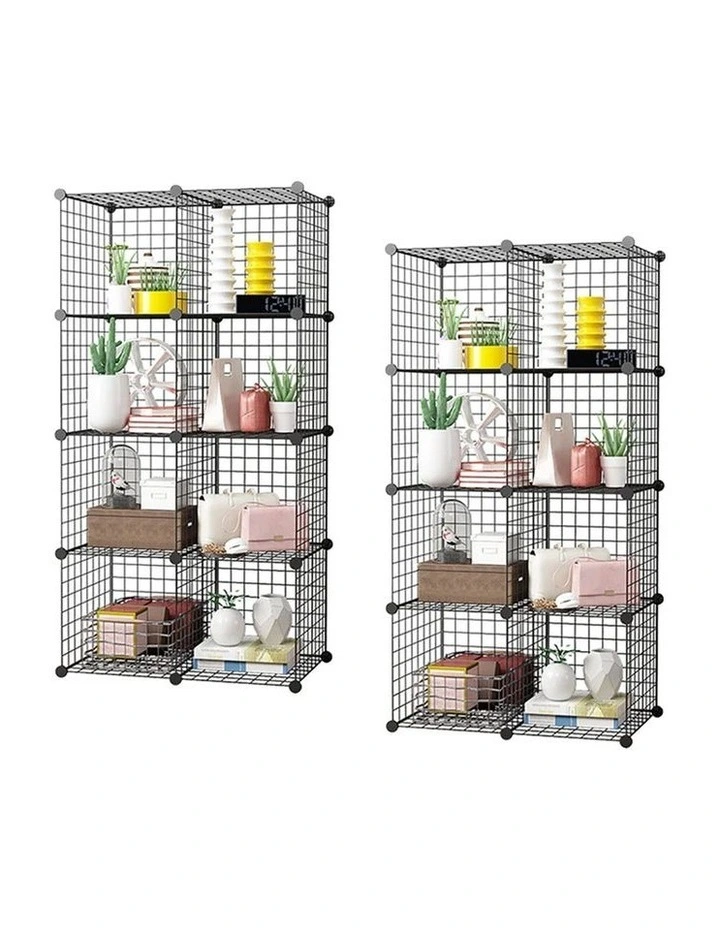 SOGA 2X Black Portable 8-Cube Storage Organiser Foldable DIY Modular Grid Space image 1