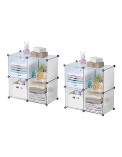 SOGA 2X 4-Cube Transparent Shelf Box Portable Cubby Storage Shelves