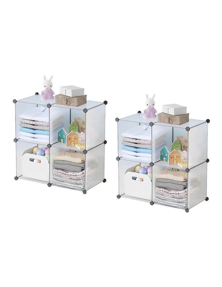 SOGA 2X 4-Cube Transparent Shelf Box Portable Cubby Storage Shelves image 1