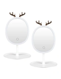 SOGA 2X White Antler LED Makeup Mirror Tabletop Vanity