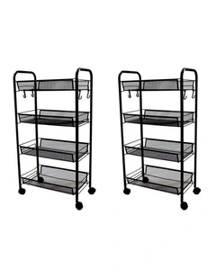 SOGA 2X 4 Tier Steel Mesh Kitchen Storage Trolley with Wheels Black