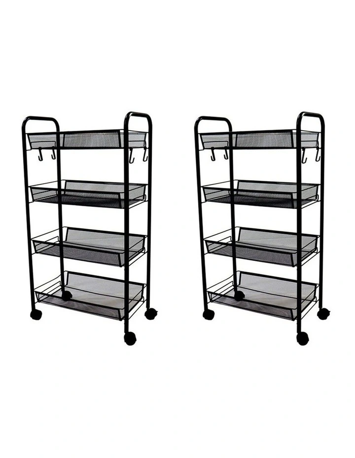 SOGA 2X 4 Tier Steel Mesh Kitchen Storage Trolley with Wheels Black image 1