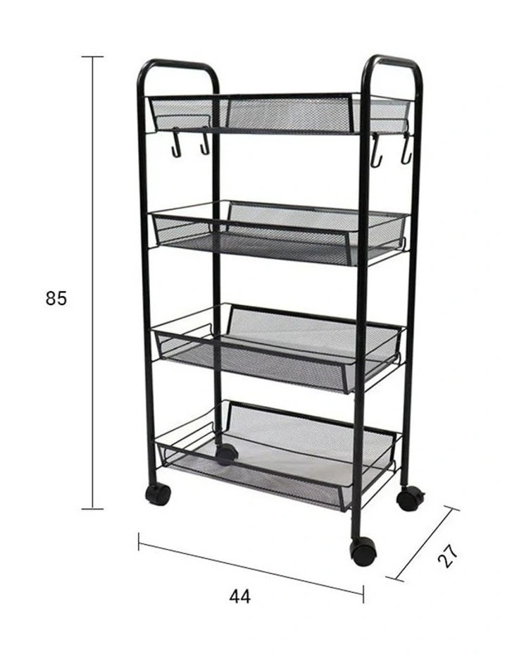 SOGA 2X 4 Tier Steel Mesh Kitchen Storage Trolley with Wheels Black image 2
