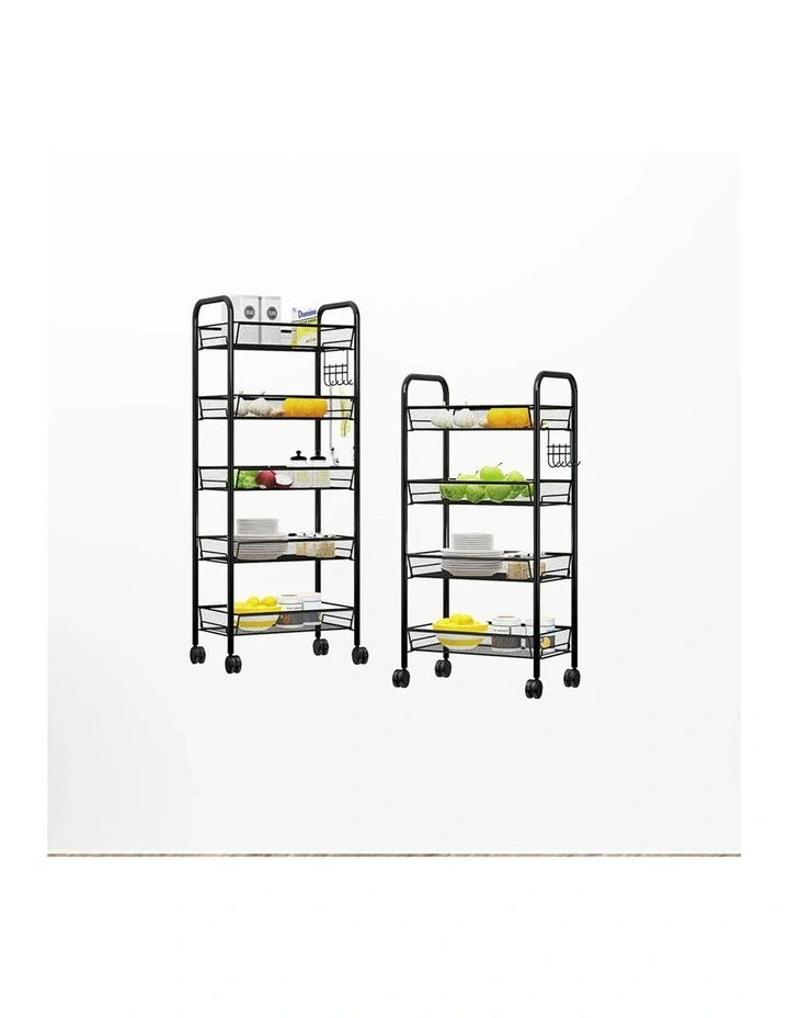 SOGA 2X 4 Tier Steel Mesh Kitchen Storage Trolley with Wheels Black image 3