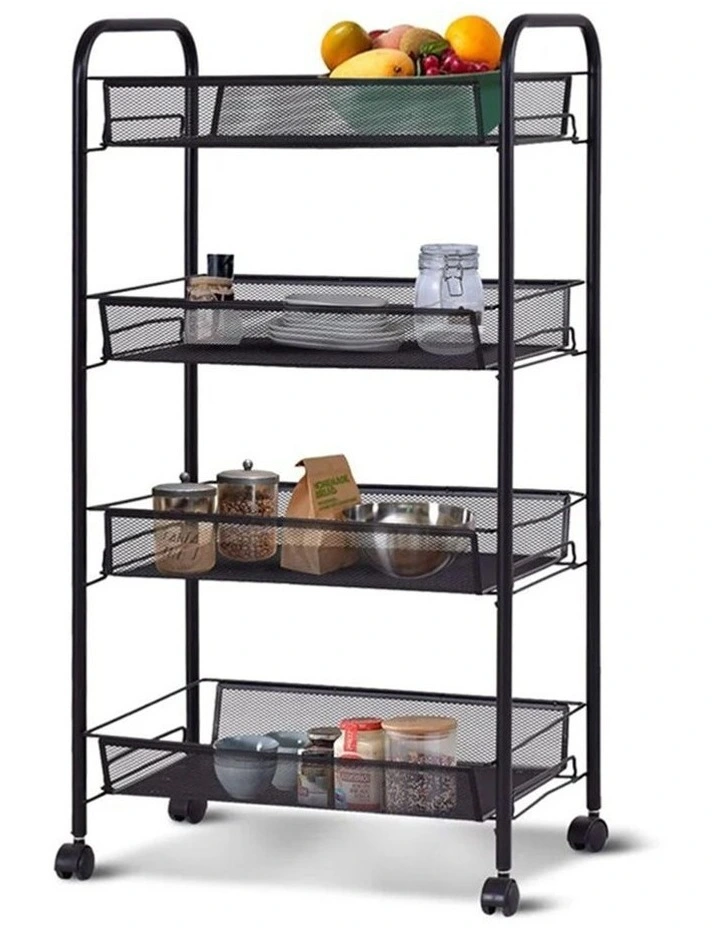 SOGA 2X 4 Tier Steel Mesh Kitchen Storage Trolley with Wheels Black image 4