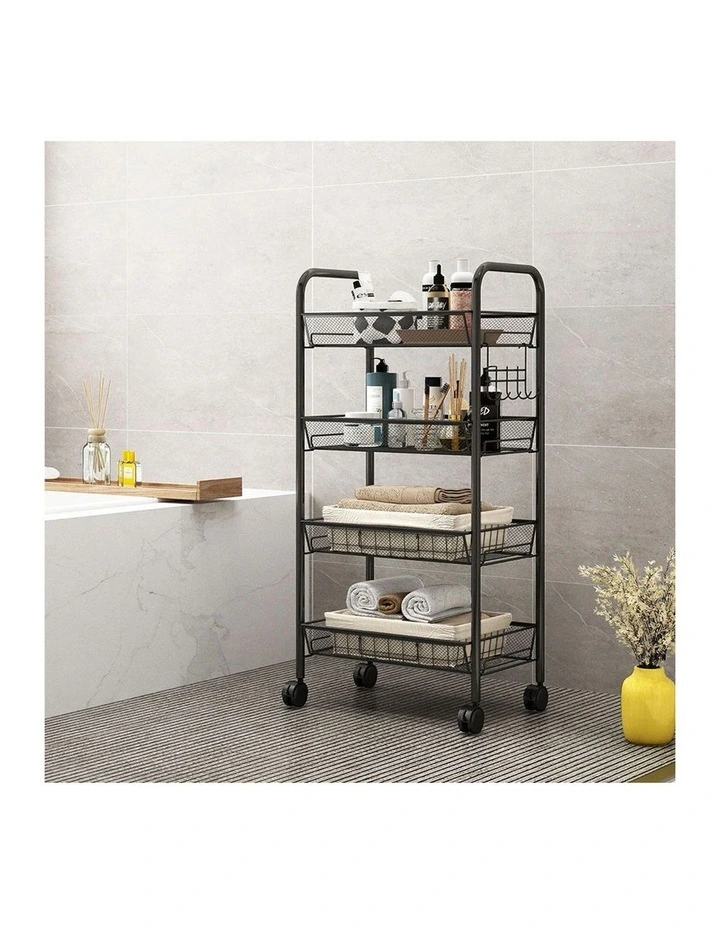 SOGA 2X 4 Tier Steel Mesh Kitchen Storage Trolley with Wheels Black image 5