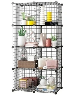 SOGA Black Portable 8-Cube Storage Organiser Foldable DIY Modular Grid Space