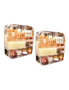 SOGA 2X Clear Cosmetic Storage Box with Drawers and Lid Pearl Design