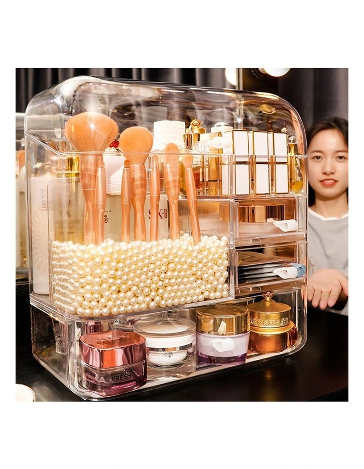 SOGA 2X Clear Cosmetic Storage Box with Drawers and Lid Pearl Design image 3