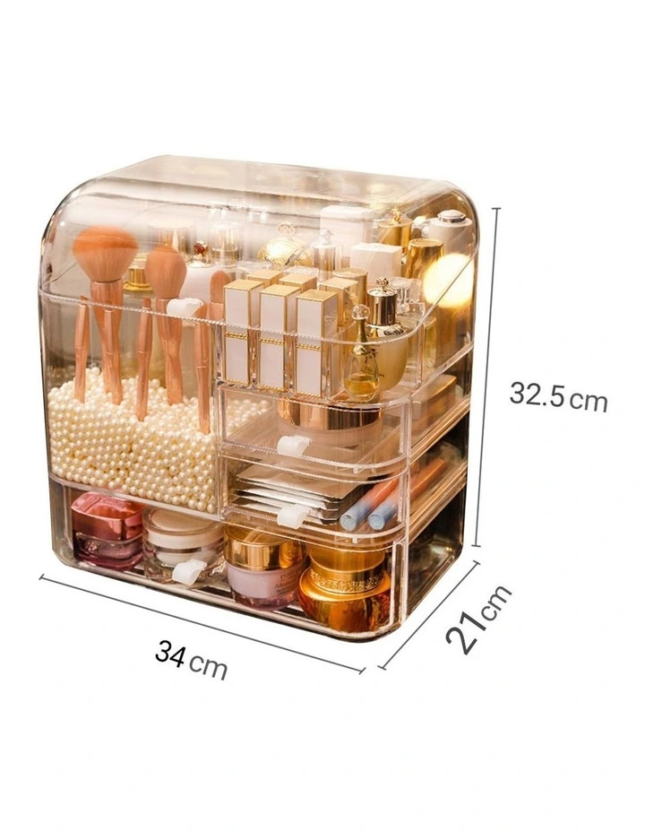 SOGA 2X Clear Cosmetic Storage Box with Drawers and Lid Pearl Design image 4