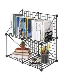 SOGA Black Portable 4-Cube 2 Column Storage Organiser Foldable DIY Modular Grid