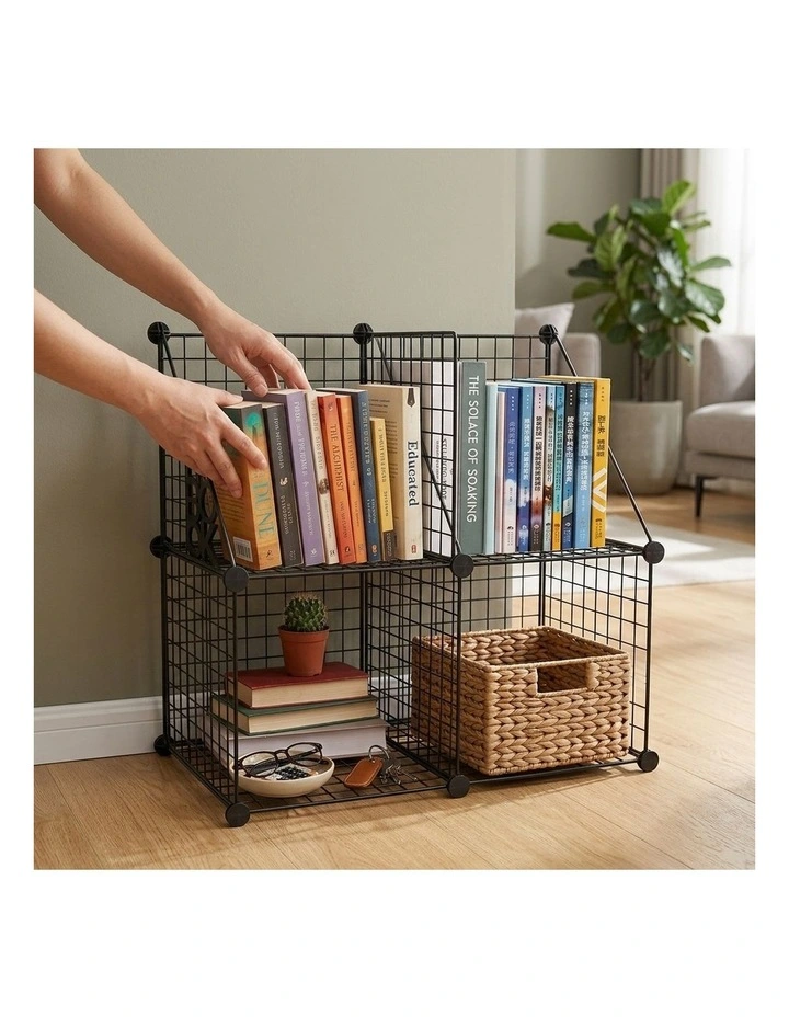SOGA Black Portable 4-Cube 2 Column Storage Organiser Foldable DIY Modular Grid image 4