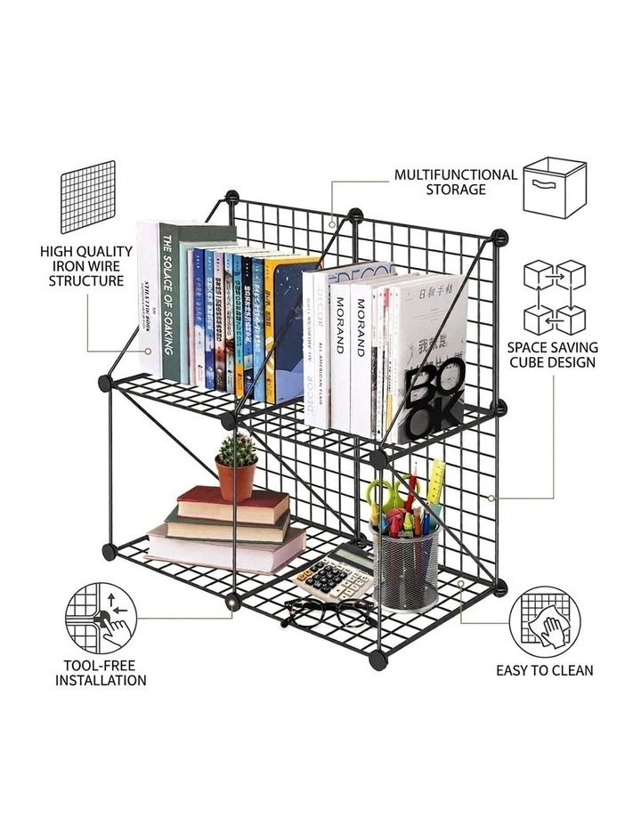 SOGA Black Portable 4-Cube 2 Column Storage Organiser Foldable DIY Modular Grid image 5