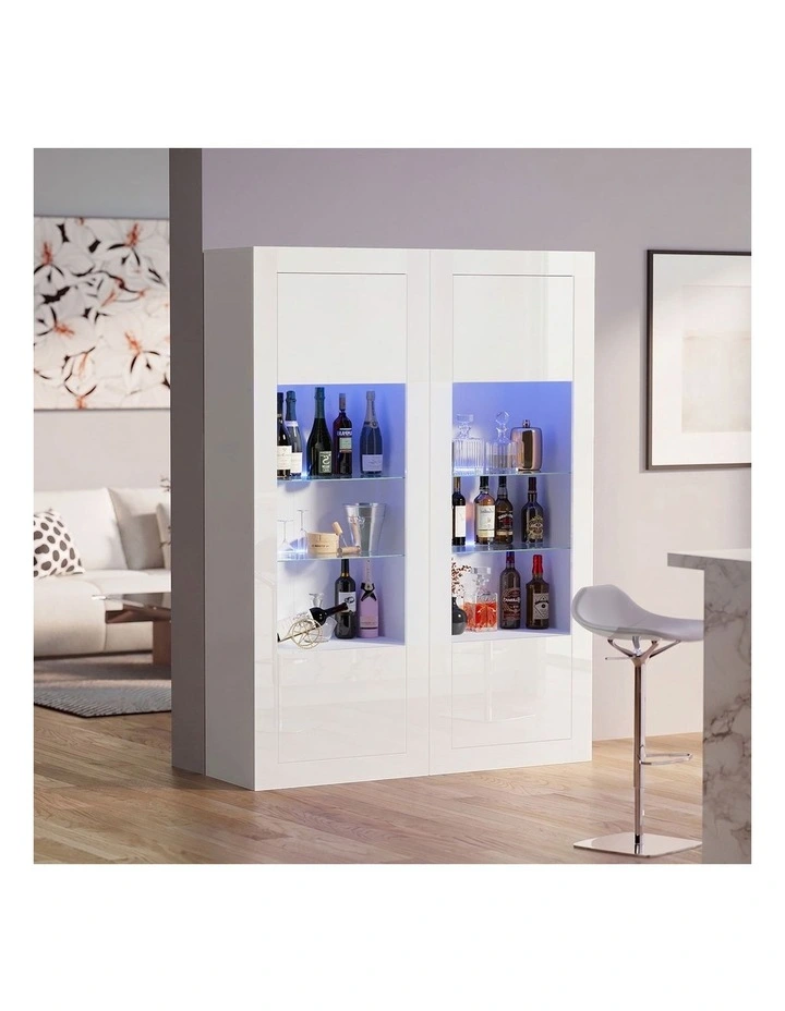 Oikiture Display Cabinet Buffet Sideboard Cupboard LED Light White image 5