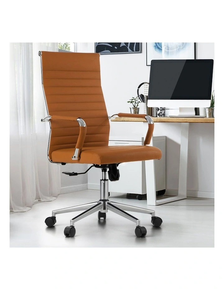 Oikiture Office Chair Swivel Desk Chair Leather Brown image 4