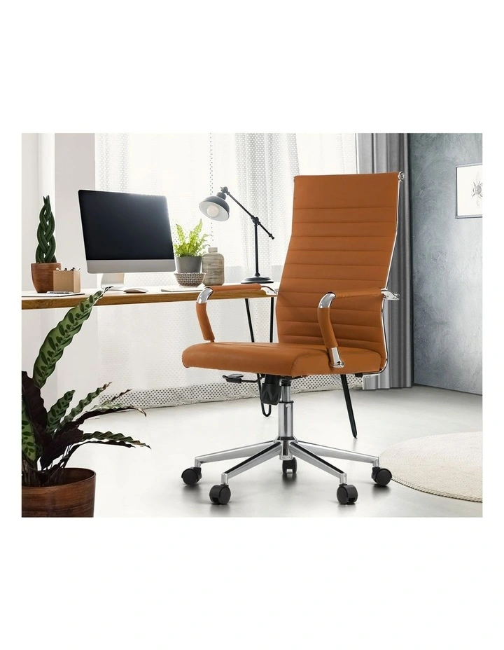 Oikiture Office Chair Swivel Desk Chair Leather Brown image 5