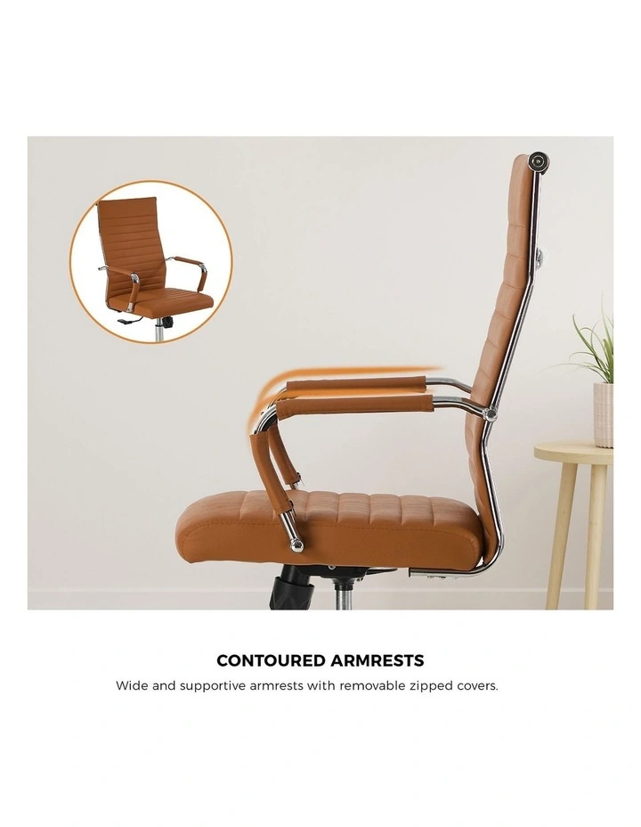 Oikiture Office Chair Swivel Desk Chair Leather Brown image 6