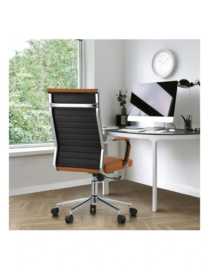 Oikiture Office Chair Swivel Desk Chair Leather Brown image 7
