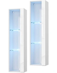 Oikiture 2PCS LED Display Cabinet Wall Mounted Storage Cupboard Cabinet White