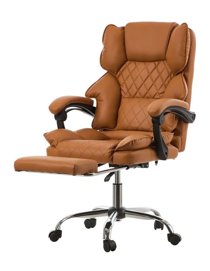 Oikiture Massage Office Chair PU Leather Footrest Brown image 1