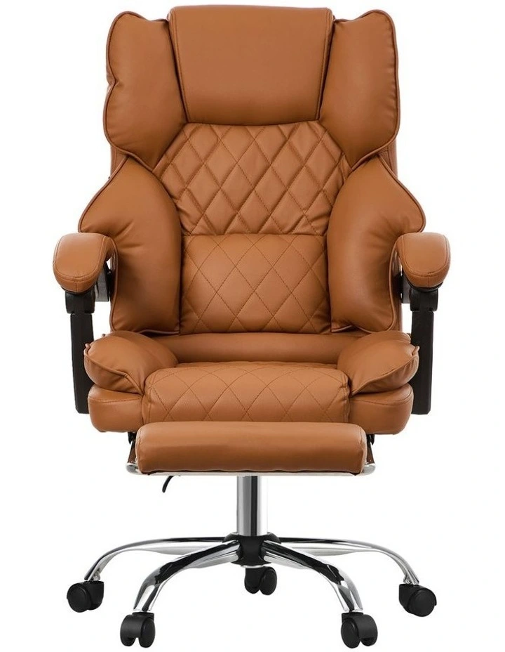 Oikiture Massage Office Chair PU Leather Footrest Brown image 2
