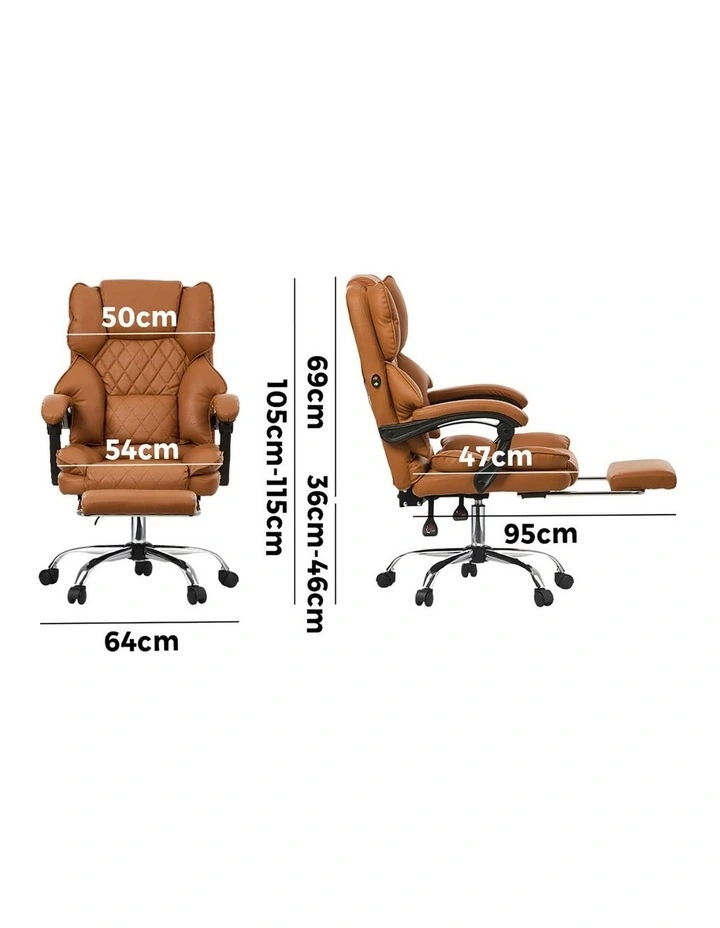 Oikiture Massage Office Chair PU Leather Footrest Brown image 3