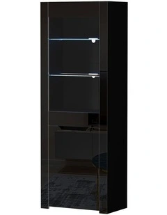 Oikiture LED Display Cabinet Buffet Sideboard Storage Cupboard Black