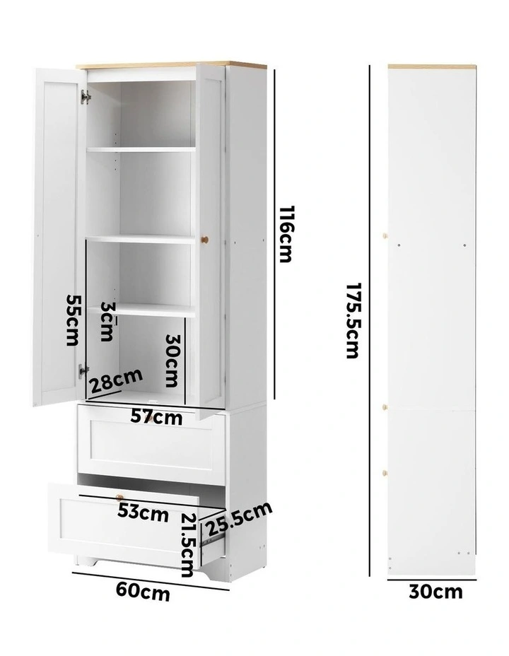 Oikiture 2 Door Sideboard Cupboard Storage Cabinet White image 3